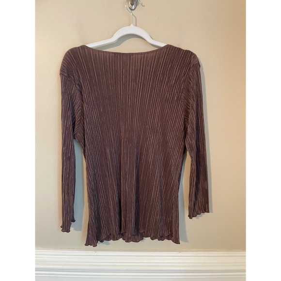 Vtg Y2K Woodland Fairy Babydoll Top XL Brown Plisse Beaded Lace Fashion Bug - Picture 2 of 6